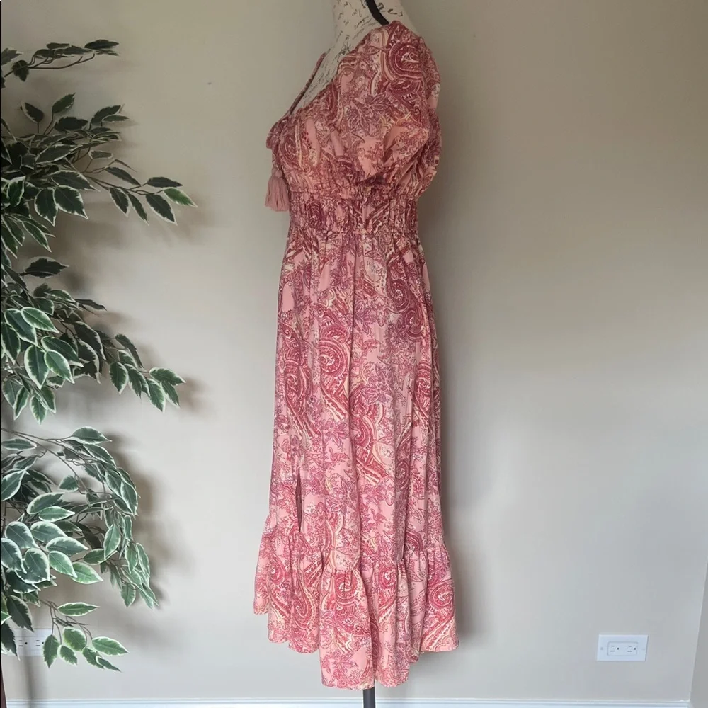 Bog Collective Paisley Midi Dress in Pink Size Medium - Picture 3 of 5